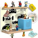 DUAPLAN® Kinder-Regal: Kompatibel mit Toniebox & 40 Tonies-Hörfiguren! [NEU: Hinstellen oder Aufhängen] Aufbewahrung-Kinderzimmer Rennautos, für Mädchen & Jungen – TESTSIEGER aus FSC-Holz