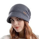 Gajaous Damen Winter Gefütterte Basken mütze Mütze Strick Ballon mütze Warm Slouchy Mütze mit Visier