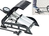 AGT Fußluftpumpe Fahrrad: Hochleistungs-Fußluftpumpe, Doppel-Stahlzylinder, Manometer bis 7 bar (Fusspumpe, Fußpumpe Fahrrad, Luftmatraze)