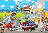 Forwall Fototapete Feuerwehrfahrzeug Polizei Auto Feuerwehr Hubschrauber Jugendzimmer Kinderzimmer Jungs Vlies Tapete Wandtapete UV-Beständig Montagefertig (12549, V8 (368x254 cm) 4 Bahnen)