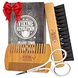 Viking Revolution - Bartkamm & Bartbürste Set Für Männer - Natürliche Bart bürste Wildschweinborsten & Dual-action-birnenholzkamm Mit Samt-reiseetui - Geschenke Für Männer