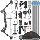 Bogenschießen 20-70 LBS Compound Bow Set - 24'-30' Draw Length IBO 320 FPS, Alle Zubehör für RH-Jagd & Target-Übung enthalten-Black