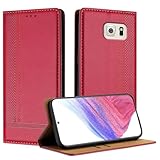 Telefon Brieftasche im Business-Stil Kompatibel mit Samsung Galaxy S6 Edge Case Brieftasche, PU-Leder Flip-Folio Kartenhalter Kickstand [Stoßfeste TPU Innenschale] Ultradünne dünne Handytasche(Rosso)