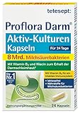 tetesept Proflora Darm Aktiv-Kulturen Kapseln – Nahrungsergänzungsmittel mit 8 Mrd. Milchsäurebakterien, Vitaminen und Inulin – 1 x 24 Kapseln