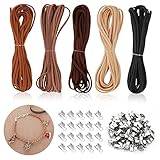 Grevosea 5 Farben Lederschnur Halskette Schnur 25m X 2.6mm Leder Halskette Schnur Lederschnur,Lederband mit 100 Schließe Platten Clip,Faux Wildleder Schnur Seil für DIYHandwerk Armband Halskette