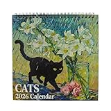 Cats in Famous Paintings Kalender 2026, Lustiger Renaissance Katzen Wandkalender, Impressionistischer Kunst Katzen Wandplaner, Katzens Berühmten Gemälden Monatsplaner, für Geschenkidee Katzenliebhaber