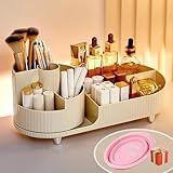 Make Up Organizer, Schminktisch Organizer 360° Drehbar und Fach 2-in-1, Kosmetik Organizer für Schminktisch, Bad, Makeup Organizers, Badezimmer Organizer, Skincare Organizer (Beige)