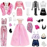 28 Stück Puppen Kleidung und Zubehör, enthalten 7 schöne Sets, auch enthalten 1 Sonnenbrille + 2 Taschen + 1 Paar Ohrringe + 1 Armband + 1 Perlenkette, Sets für 11,5 Zoll Puppen，28pcs doll Clothes