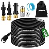 TOSAVGA 15M Rohrreinigungsschlauch für Kärcher K2 K3 K4 K5 K6 K7, Rohrreinigungsdüse, Hochdruckschlauch für Kärcher 180Bar Rohrreinigungsset, Adapter Hochdruckreiniger für Lavor für Parkside für Bosch
