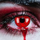 Kontaktlinsen Halloween Rote Ohne Stärke - 2 Stück(1 Paar) Farbige Kontaktlinsen Halloween mit Kontaktlinsenbehälter für Vampir, Zombie Fasching Cosplay(0.0 Dioptrien, Tageskontaktlinsen)