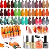 Lavender Violets 27 Stück UV-Gel-Nagellack Magische Katzenaugen & Thermo-Effekt Farben mit Blooming Gel Shellac Unterlack, Glänzend n Matte Decklack Cat Eye, Dotting Drawing Nagelbürste C404