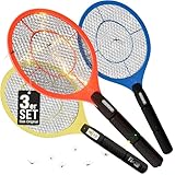 MONZANA® 3X Elektrische Fliegenklatsche 3000V Doppeltes Sicherheitsnetz batteriebetrieben Mückenklatsche Fliegenfalle Fliegenfänger Insektenvernichter