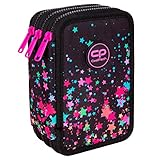 CoolPack Mäppchen Federtasche XXL 3-Fach Schulstiftetui, dreifaches Federmäppchen 44-teilig gefüllte Schüleretui 3-stöckig Motiv: Galaxy,Sterne,Schwarz,E67589