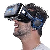 VRLEKAM 3D VR Brille für Handy, with Headset 3D VR Glasses Virtual Reality Brille PC Unterhaltung Anti-Blaulicht fit iPhone & Android 5,0-7,2 Zoll