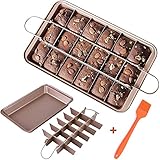 REDO Brownie Backform mit Trennwänden Backblech Brownie Form mit Teiler Cutter 20x30 klein, Verdickt 900g Non-Stick Kohlenstoffstahl 18-Hohlraum und 12 by 8 Zoll Brownie Backen (Champagner Gold)