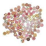 Bunte Knöpfe, Retro Holzknöpfe Rund mit 2 Löcher, Gemischte Bastelknöpfe Kinder 15mm für Nähen Basteln DIY Deko 100 Stück