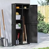 WRJENFSC Gartenschrank Schwarz 65x37x165 cm aus robustem PP Material mit abschließbarer Tür und verstellbarem Einlegeboden für optimale Ordnung im Garten Balkon und Terrasse