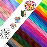 400 Stück Pfeifenputzer zum Basteln, 27Farben 200 Chenilledraht, 100 Chenilledraht Pompons und 100 Wackelaugen Selbstklebend, Pfeifenputzer Bunt zum Basteln für Kreative DIY