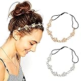Zasjon elastisches haarband perlen, 2 stück blumen haarschmuck haarreif perlen strass stirnbänder damen haarreifen vintage metall haarband elegant kopfkette haarschmuck für frauen damen