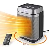 Heizlüfter, Mini Keramik ECO Heizlüfter Schutz vor Kippen und Überhitzungsschutz 1500/750W Intelligente Fernbedienung/Timing/Leise/Energieeinsparung für Betrieb im Büro, Wohnzimmer, Schlafzimmer