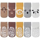 SockWaddles Stoppersocken Kinder Baby, 5 Paar ABS Atmungsaktiv Antirutschsocken Kinder, Krabbelsocken Baby Baumwolle, Jungen und Mädchen Crew Socken mit Tiere
