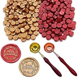 400 Stück Siegelwachs Perlen Set, Siegelwachs Rot + Siegelwachs Gold mit 1 Schmelzlöffel Achteckiges Wachssiegel Set Wachssiegel Stempel Set Siegelwachs für Einladungen Karten Umschläge