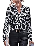 GORGLITTER Elegant Bluse Damen Langarm Blusenshirt Blusen Elegant Büro Langarmshirt Locker Blusen Oberteile Schwarz und Weiß M