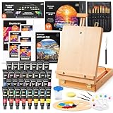 Shuttle Art Malkoffer, 59 teiliges professionelles Malset mit Tischstaffelei, 30 farbige Acrylfarben, Leinwand, Pinsel, Palette, Schwamm, komplettem Zubehör, für Kinder und Erwachsene geeignet