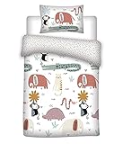 Aymax Kleinkinder-Bettwäsche-Set, Tiere Wendemotiv, Baby Bettbezug 100 x 135 cm, Kopfkissenbezug 40 x 60 cm, Baumwolle, mit Elefanten, Krokodilen, Affen...