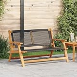 IBUQDDV Gartenbank Schwarz 122x76x73,5 cm Massivholz Akazie für Terrasse Balkon Garten, Stabile Sitzbank aus Akazienholz mit Rattan, Wetterfeste Outdoorbank für Zwei Personen,