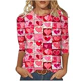 ANHATUIV Damen Blusen & Shirts 3/4 Ärmel Tops Loose Fit T-Shirt Damen Tops Rundhals Bluse Activewear Damen T-Shirts Valentinstag Print Sweatshirt für Frauen UK Plus Size Tunika Top Beruf, Mehrfarbig.