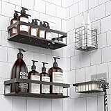 UUlioyer Duschablage ohne Bohren, Wasserdichter und Rostfreier Duschregal, 4 Stück Badezimmer Regal Organizer, Shampoo Duschgel Halterung für Dusche, Schwarz (Mit Seifenhalter und Zahnbürstenhalter)