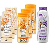 Balea 7er Set: 3x Gesichtsmaske Milch & Honig, 16 ml Besonders für das Gesicht geeignet – 3 x Cremedusche Milch & Honig 300 ml Hauttyp: Sensibel, Empfindlich + 1 Schaumbad 750 ml