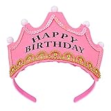 FRCOLOR Geburtstagsmütze Happy Birthday Happy Birthday Geburtstag Diadem Krone mit LED-Licht (Rosa)