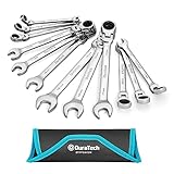 DURATECH Gelenk-Ratschenschlüssel Set, 12-teilig, 8-19 mm, Gabelschlüssel Ringmaulschlüssel Ring-Ratschenschlüssel-Satz, mit 72 Zähnen, 5° Schwenkbereich, Chrom-Vanadium-Stahl, inkl. Rolltasche