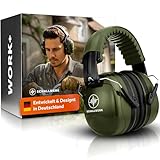 Schallwerk ® Work+ | Arbeit Gehörschutz – Größenverstellbare Hörschutz Ohrenschützer, Hochwertige Lärmschutz Kopfhörer – Kapselgehörschutz für Arbeit und Alltag (Olive Green)