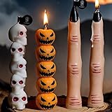 4 x Halloween-Mini-Kerzen, Sojawachs-Tropfkerzen mit Geist, Totenkopf, Kürbis und Knochenfinger-Designs, gruselige Tischdekorationen für Halloween-Party oder Geschenk