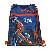 Turnbeutel Spider-Man Jungen mit Name | Personalisierter Schuhbeutel in blau für Kinder | Sportbeutel zum Zuziehen Kinderrucksack inkl. Wunschaufdruck