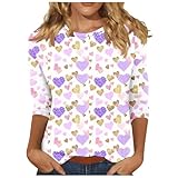 ANHATUIV Valentinstags-Shirts für Damen, 3/4-Ärmel, Herz-Druck, Rundhalsausschnitt, leichte Sweatshirts, Tunika, Tops, eleganter Herbst, lässiger Pullover, lockere Passform, Blusen mit Leggings,