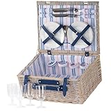 CampFeuer Picknickkorb 4 Personen mit Geschirr-Set | 21-teilig | Picknickkoffer, Weidenkorb mit Kunstlederriemen | Picknicktasche, Picknick Set, Picknickzubehör, Komplettset, Weidenkoffer