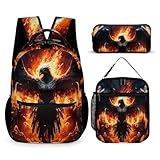 Zelbuck Schulrucksack Set Jungen Mädchen 3 Teilig, Rucksack Teenager, 3D Adler Druck, Grundschule Ranzen Mit Brustgurt, Ergonomischer Schulranzen, Lunchtasche, Etui Stifte (Farbe5,32 * 43 * 15cm)