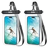 Gritin Wasserdichte Handyhülle,[2 Stück]IPX8 Wasserdichte Unterwasser Handytasche Hülle mit Sicherheitsschleife,Waterproof Phone Case für iPhone 16 Pro Max/15/SE, Galaxy, Mate, Smartphone bis zu 7.2'