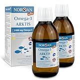 NORSAN Premium Omega-3 Arktis Dorschöl hochdosiert 2x 200 ml - 2.000 mg Omega-3 pro Portion mit Zitronengeschmack - Fischöl mit EPA & DHA - Premium Öl 800 IE Vitamin D3