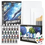 Zenacolor - Acrylfarben set (40 Stück) - 24x12ml Acrylmalerei Starterset - Mit 5 Canvas, 10 Pinsel, 1 Palette - Farben Acryl Malset für Künstler - Malkoffer für Erwachsene