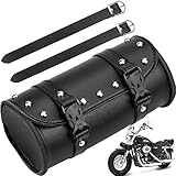 Aieraczy Universal Motorrad Satteltasche - Runde PU Leder wasserdichte Motorrad Werkzeugtasche mit 2 Riemen, Schwarz