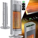 KESSER® Heizlüfter mit Fernbedienung energiesparend leise 2000W Keramik Heizstrahler Standheizstrahler 15-30°C - Schnellheizer mit 80° Oszillationsfunktion 24h Timer Heizung Turmheizstrahler, Grau