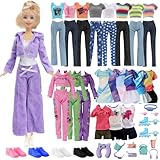 32 PCS Puppe Kleidung und Zubehör, 2 Kapuzen-Sweatshirt 4 T-Shirt 4 Lange Hosen 1 Shorts 2 Kleid 4 Flats 15 Sport Accessoires Kompatibel mit Barbie 11,5 Zoll Mädchen Geburtstag Geschenk, in Random