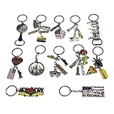 NYC Schlüsselanhänger aus Metall, mehrfarbig, Souvenir-Kollektion, New York, inklusive 2 Flaschenöffner, Empire State und mehr, mehrfarbig, 12 Stück