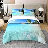 Homewish Bettbezug Ocean Baumwolle, Bettwäsche, 140 x 200 cm, Palmenblätter, bedruckt, Bettwäsche-Set im Hawaii-Stil, Palmen, tropische Natur, Meeresthema
