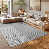 HomebyHome Wohnzimmer Teppich 200x290 cm Grau Hochflor Skandi Boho Design Hoch-Tief Effekt Weicher Shaggy Langflor Flauschig Pflegeleicht Modern für Esszimmer